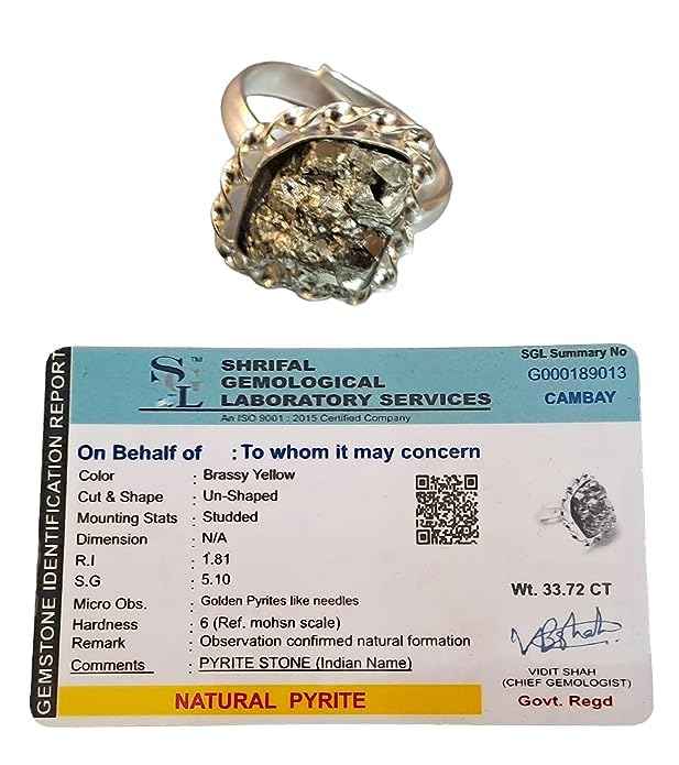 Divinity Crystals Natural Certified Pyrite Crystal Adjustable Ring Geode Cluster for Men and Women Default Title